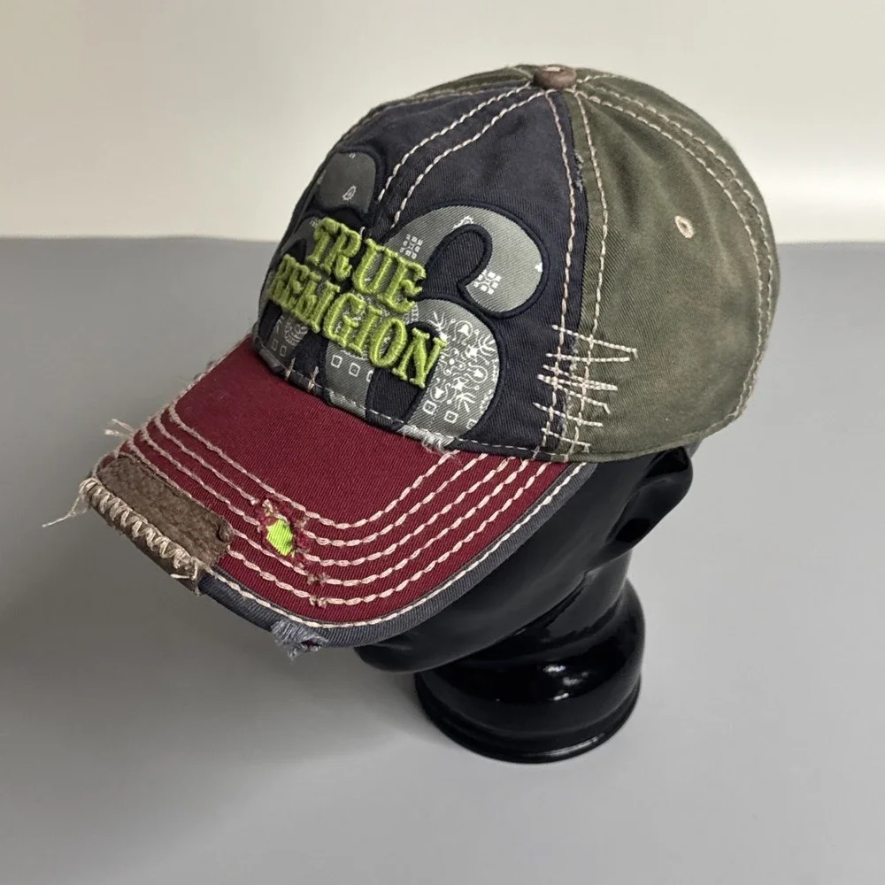 True Religion Bandana 56 Buddha Distressed Embroidered Baseball Hat Cap
